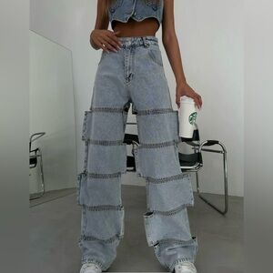 PIRAL Patchwork Denim Light Blue Jeans